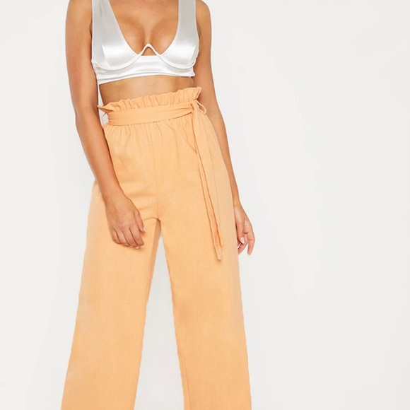 NWT Peach paper bag flare linen trouser - Picture 2 of 7